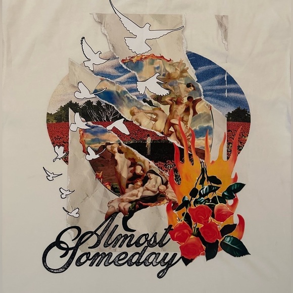 Almost Someday Distressed Purgatory Short Sleeve Tee-Shirt, Cream, Size L, NWT - Picture 4 of 12
